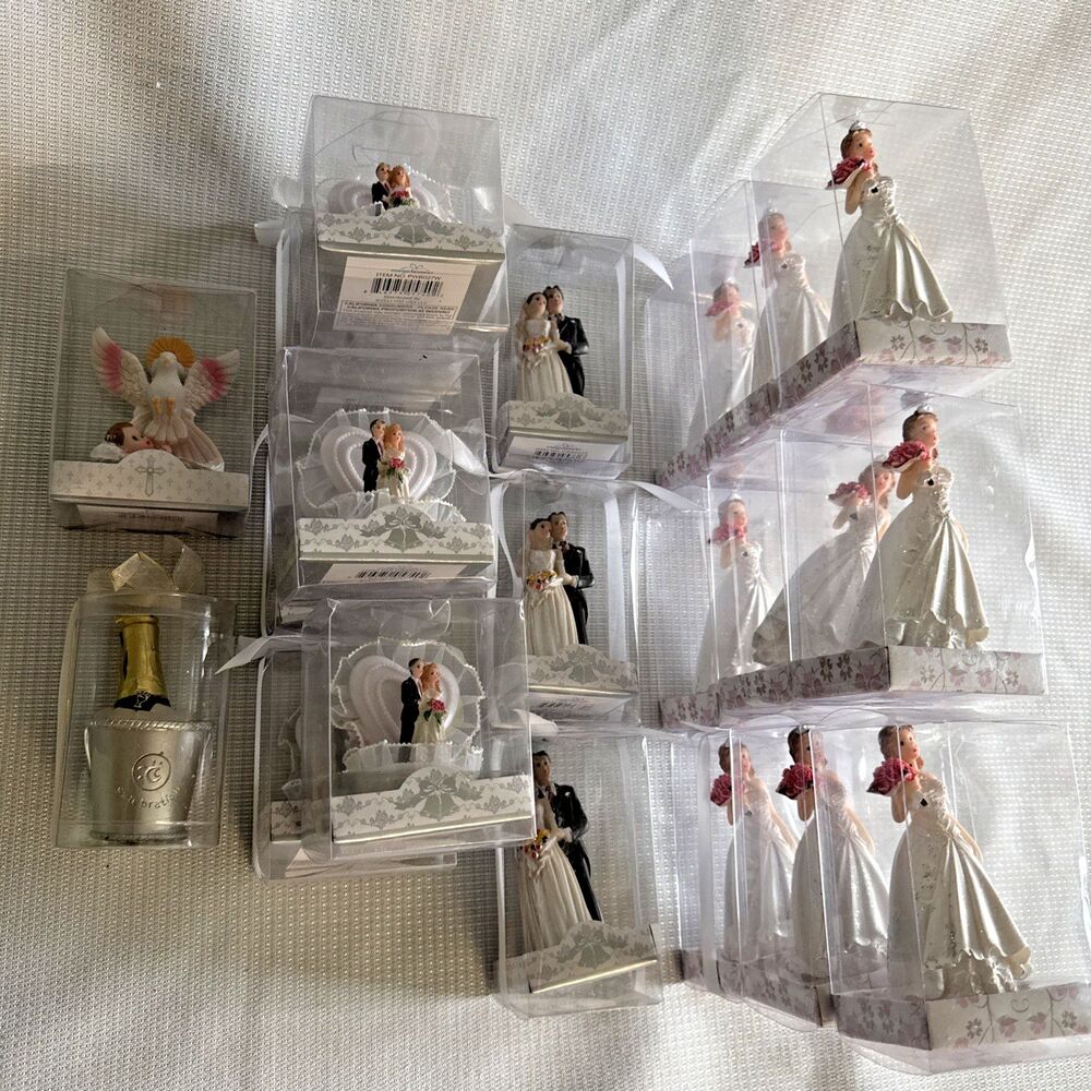 Lot of 20 Keepsake Wedding Cake Cupcake Toppers Poly Resin Mega Favors - NIB